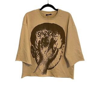 Syndicate Punch and Grab Graphic Crop T-Shirt Boxy‎ Raw Hem Streetwear Mens L